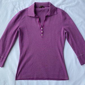 Loro Piana Fucshia and White Striped Collared Top, Size 42.